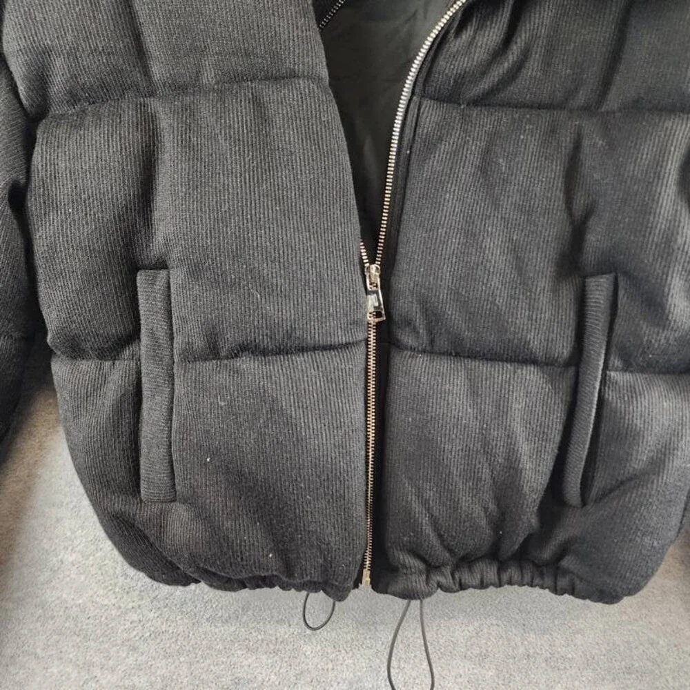 BAGATELLE.NYC Cropped Quilted Puffer Jacket Women's S Black Long Sleeve Full Zip